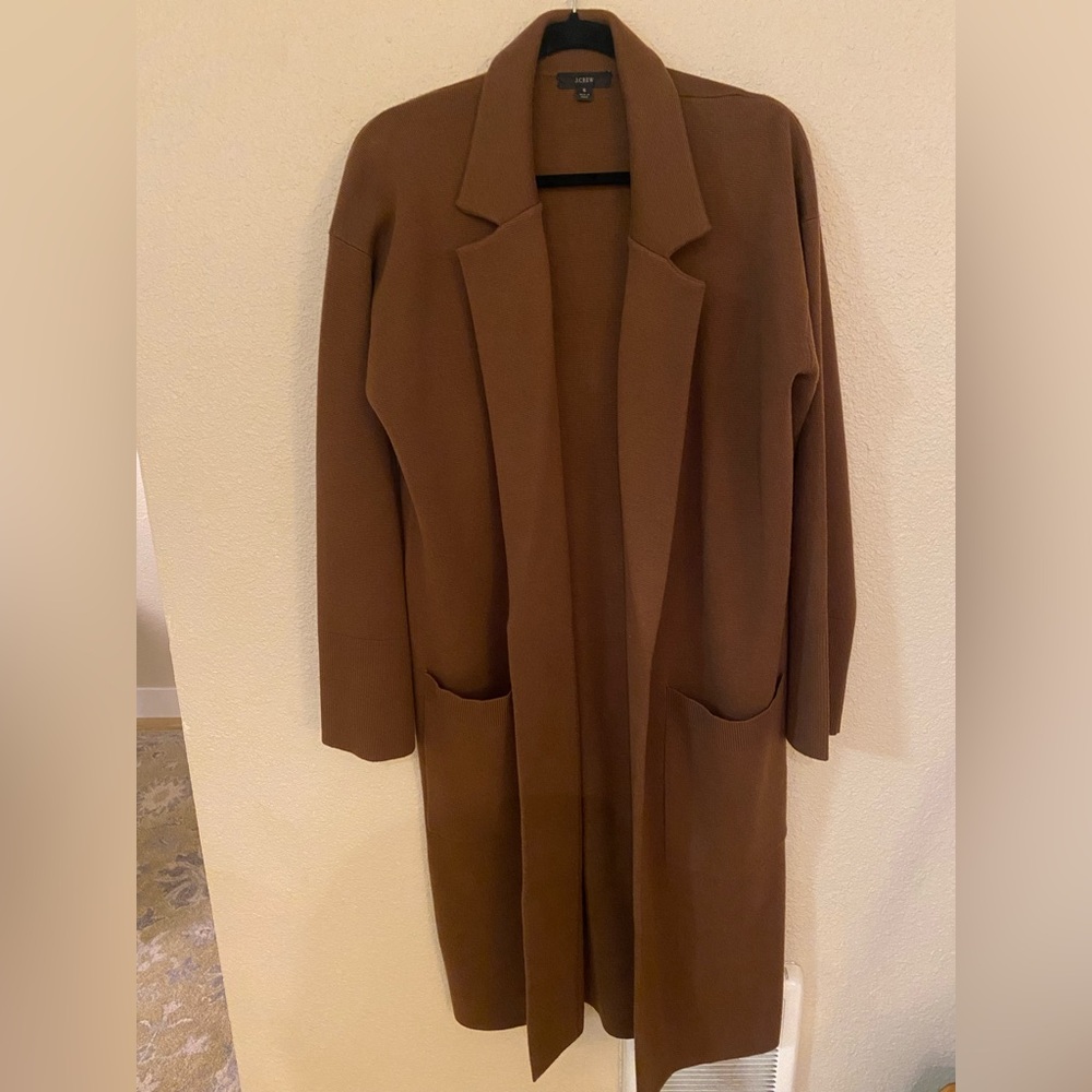 J Crew sweater coat, size small, brown